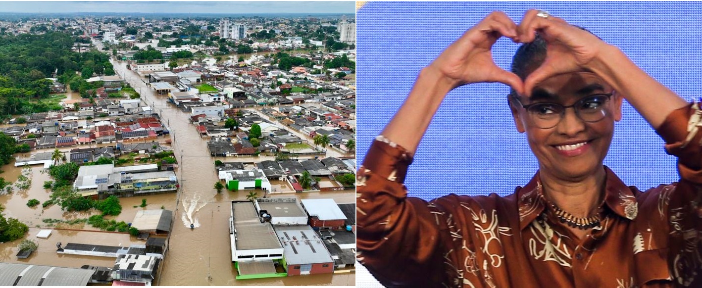 Marina Silva, ministra do Meio Ambiente, visivelmente ignora enchentes na sua cidade natal